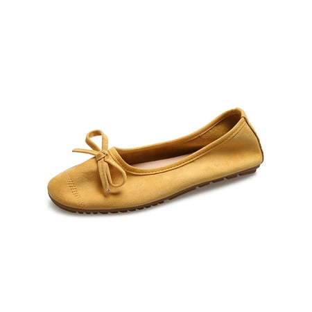 

Rotosw Women Flat Shoes Slip On Ballet Flats Bowknot Loafers Cozy Comfort Dress Shoe Party Fashion Yellow 7