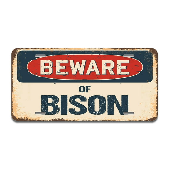 Beware of Bison Aluminum License Plate| License Plate 12" X 6" Fits Any Car, Truck, SUV, RV, or Trailer | Made in The USA