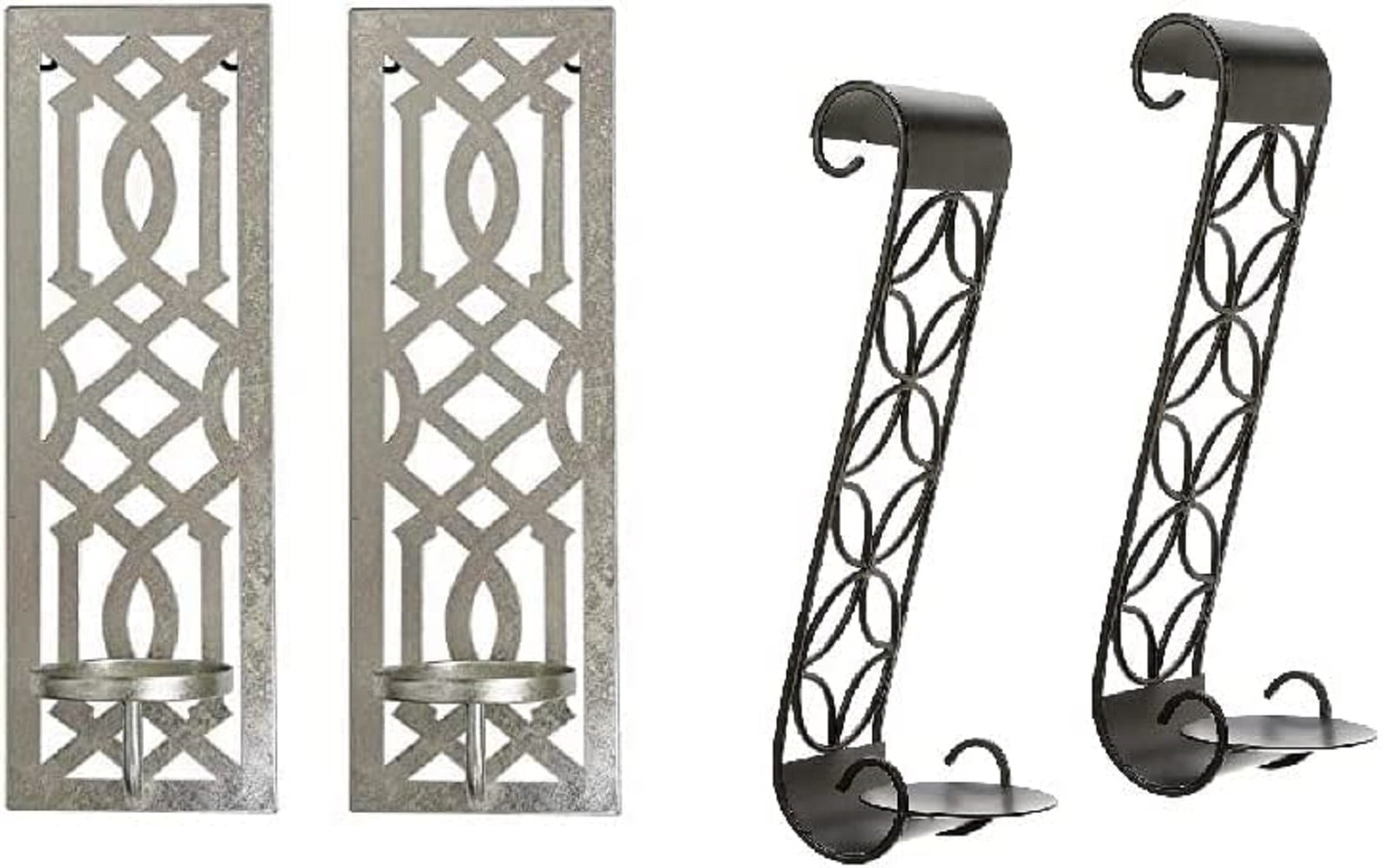 Hosley Set of 2 Silver Iron Wall Pillar Candle Sconce & Set of 2 Iron