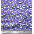 thumbnail image 1 of Soimoi Silk Fabric Tree & House Architectural Printed Fabric 1 Yard 42 Inch Wide, 1 of 5