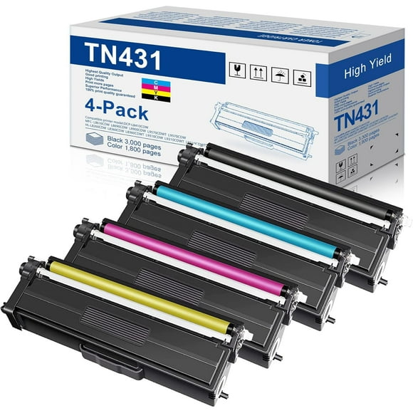 TN431 TN-431 Toner Cartridge 4-Pack Compatible TN431BK TN431C TN431Y TN431M Replacement for Brother TN-431 TN 431 for MFC-L8900CDW HL-L8260CDW HL-L8360CDW MFC-L8610CDW P