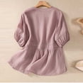 thumbnail image 4 of Womens Cute Babydoll Tops Casual Cotton Solid Color Lantern Short Sleeve Round Neck T-Shirts Loose Traditional Embroidery Basic Soft Blouses, 4 of 8