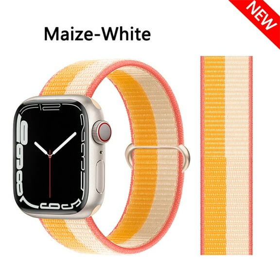 Nylon Sport Loop Bands for Apple Watch Band 44mm 40mm 41mm 45mm 38mm 42mm for Women Men, Stretchy Elastic Braided Replacement Wrist Band for iWatch Series 6 7 5 4 3 2 1 SE -Maize-White