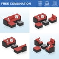 thumbnail image 5 of Phonjoroo 5PCS Patio Furniture Sets All Weather Outdoor Sectional Sofa Manual Weaving Wicker Rattan Outdoor Conversation Set with With Cushion And Glass Table, Red, 5 of 7