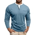 thumbnail image 2 of Henley Shirts for Men Summer Solid Casual Crew Neck Long Sleeve Pocket T Shirts for Men, 2 of 9