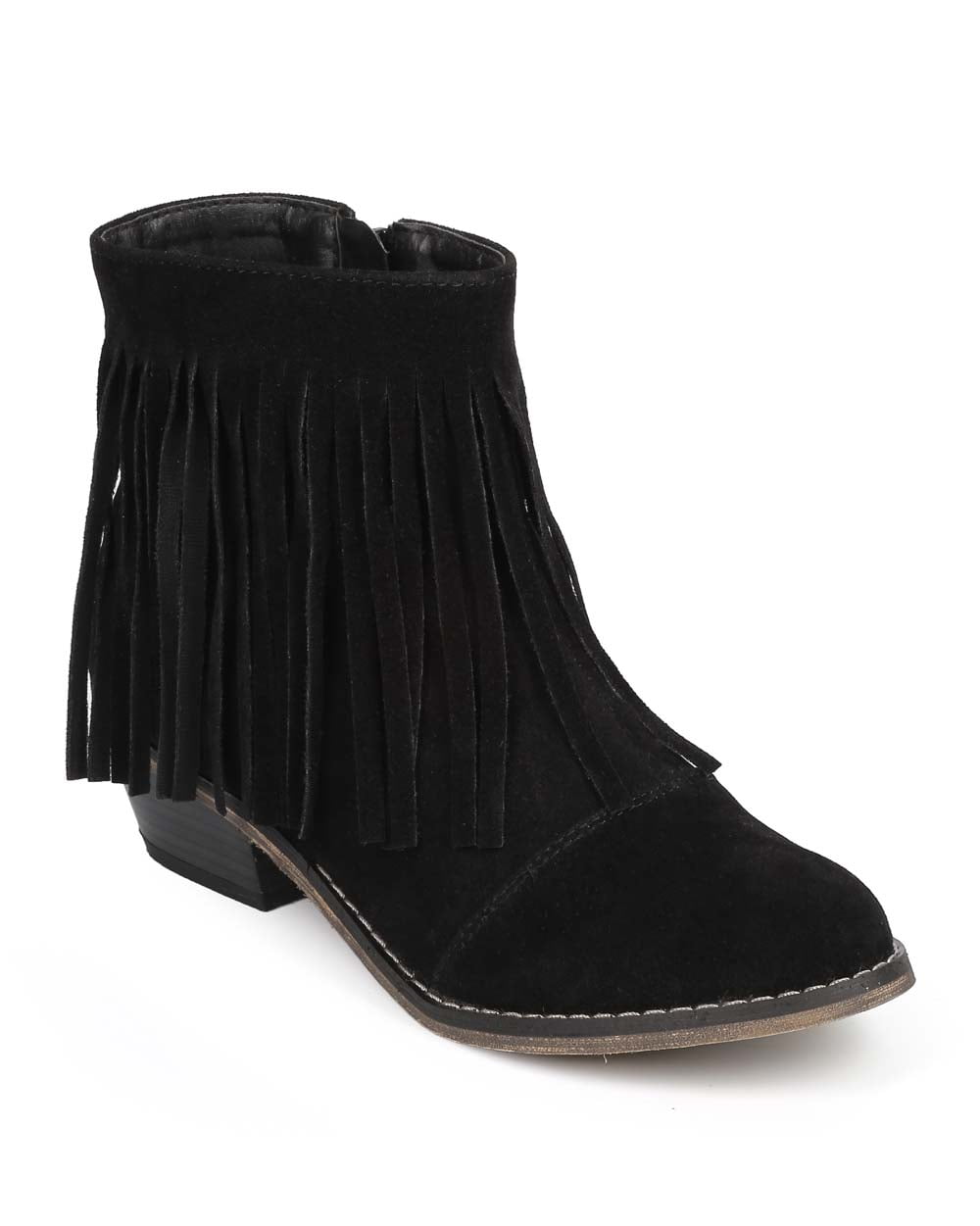 Women's Round Toe Fringe Zipper Thick Heel Western Ankle Suede Boots Dorado18