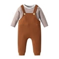 thumbnail image 2 of Infant Baby Boy Clothes Stripes Long Sleeve Romper + Suspender Pants Outfit Set 0-3 Months, 2 of 6