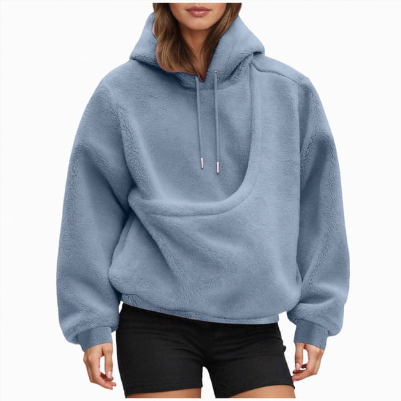 enyan Cat Dog Pouch Hoodie For Women Pet Pouch Sweatshirts With Large Pocket Pullover Warm Sweatshirt For Women Light Blue,XL