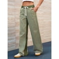 thumbnail image 5 of Low Rise Striped Pants for Women Pull on Drawstring Boho Wide Leg Pants Green L, 5 of 8