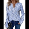 thumbnail image 1 of Blusas de Punto Gofre para Mujer, Camisas de Larga con Cuello en V, Blusas Casuales Elegantes Estilo Henley, Conjuntos de Otoño 2025 Azul L, 1 of 6