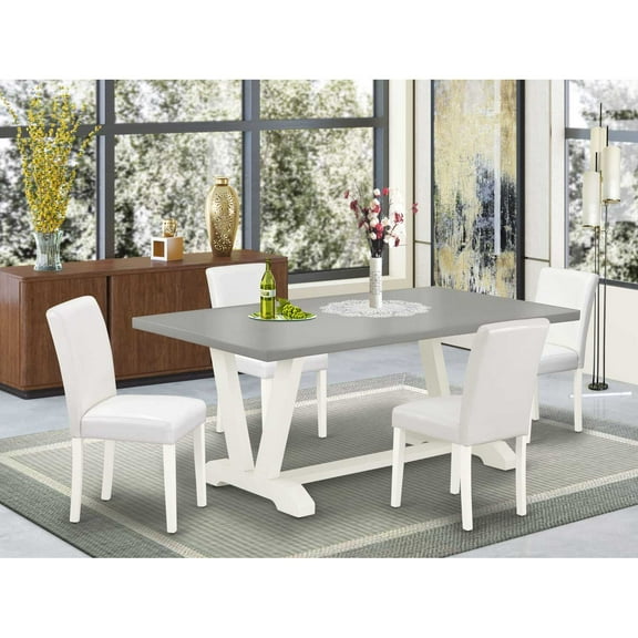 East West Furniture V097AB264-5 5 Piece Kitchen Table & Chairs Set Includes a Rectangle Dining Room Table with V-Legs and 4 White Faux Leather Upholstered Chairs, 40x72 Inch, Multi-Color