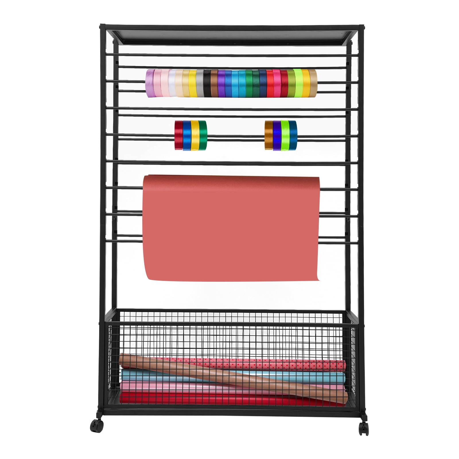 Double-Sided 16 Tier Ribbon Rack, Ribbon Holder, Storage Shelf For Ribbon,Wrapping Paper (39.37*12.6*59.06in)-Black