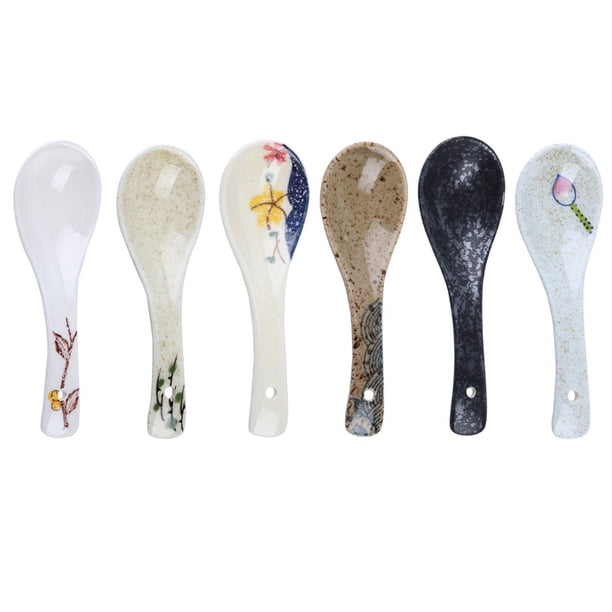 Juego de 6 cucharas de cerámica para sopa, cucharas para el hogar, cucharas para comer arroz (colores surtidos)