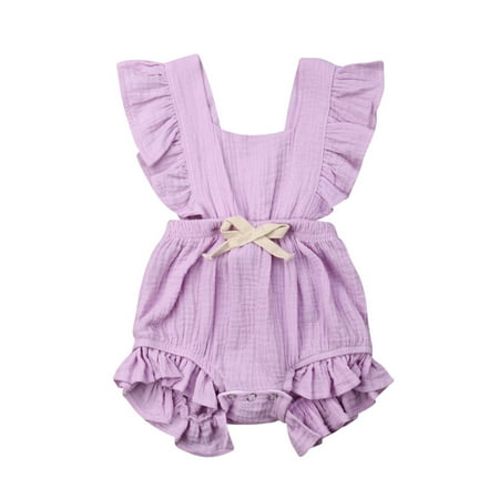 

Meihuida Baby Girl Romper Ruffle Solid Color Square Beck Bow Jumpsuit