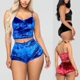thumbnail image 2 of Conjunto de Pijama de terciopelo para mujer, Sexy ropa de dormir con tirantes finos, pantalones cortos de terciopelo, 2 piezas, 2 of 4