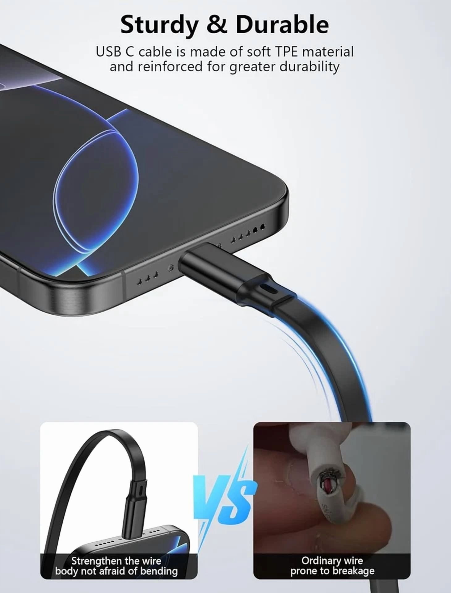 CIRCLE- Retractable Usb C Cable, 100W 5A C To C Fast Charging Black