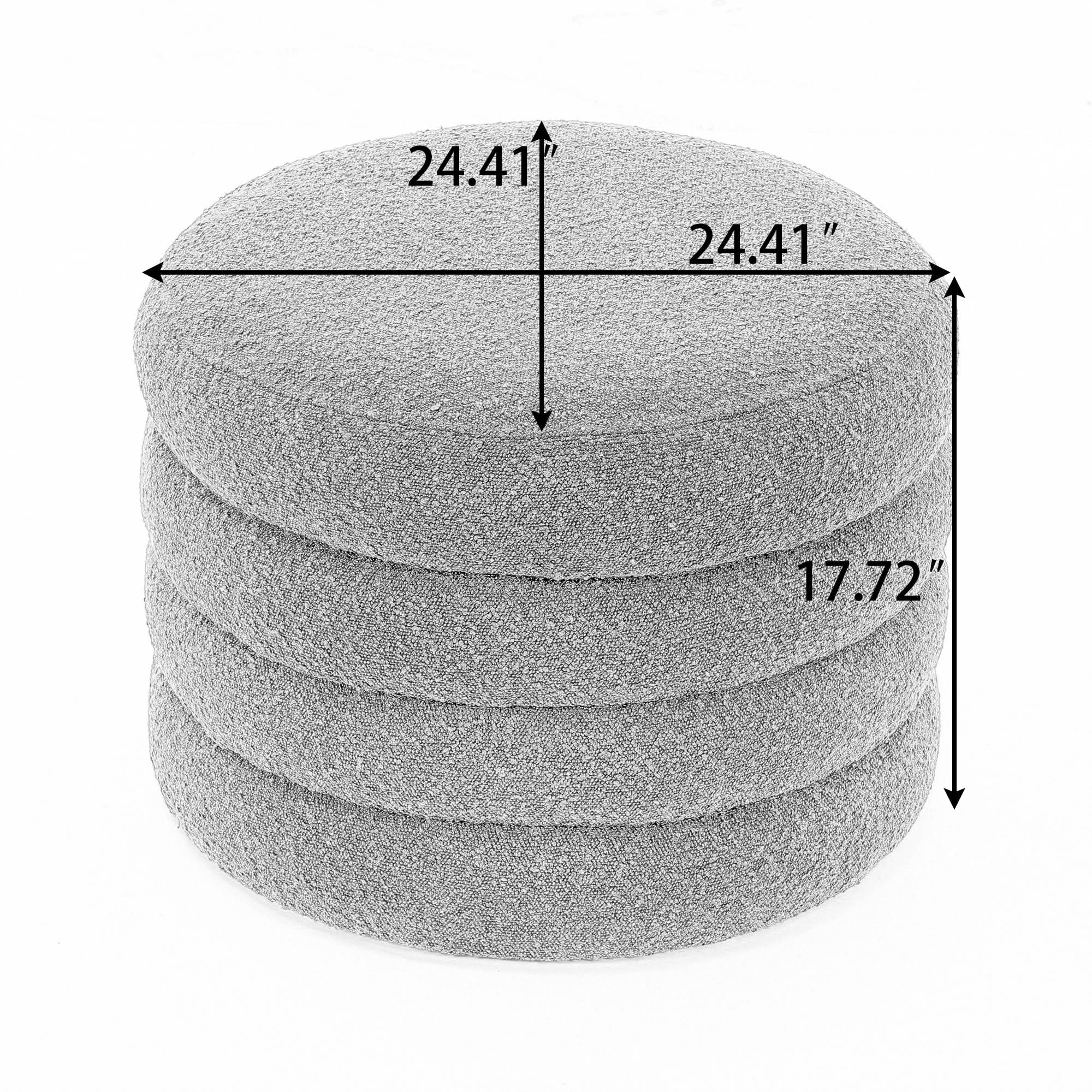 MAYEERTY Boucle Fabric Storage Round Ottoman Footrest Stool, with Wooden Shelving, Black