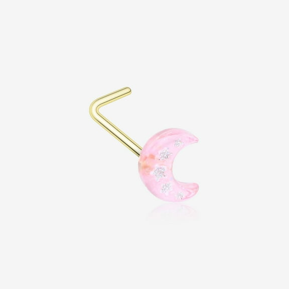 Golden Kawaii Pop Moon Glitter Sparkle L-Shaped Nose Ring