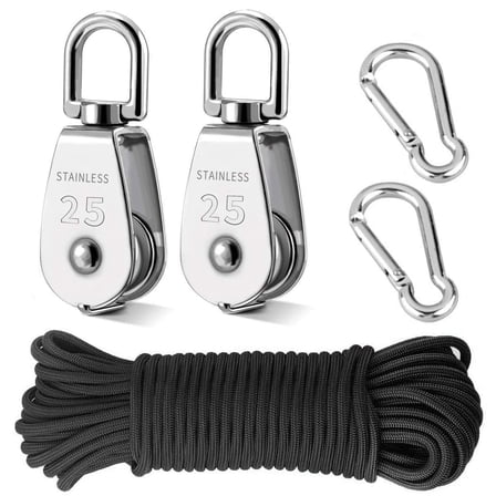 TooTaci M25 Pulley System, Heavy Duty Block and Tackle Pulley Wheel with 66FT(6mm) Nylon Rope & 2PCS Spring Snap Hook for Boat Lifting