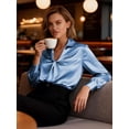 thumbnail image 3 of Deago Women's Long Sleeve Satin Blouse Twist Front Business Casual Dressy Elegant Shirts Office Work Tops (Blue, S), 3 of 9