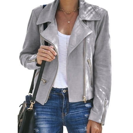 

Blibea Short Jackets for Women Irregular Zipper Scrub Faux Leather Moto Biker Jacket Coat