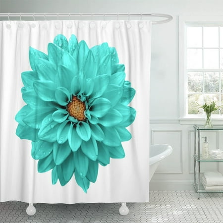 Blue White Green Shower Curtain PKNMT Green Beauty Turquoise Flower Dahlia Macro White Blue Plant Shower Curtain 60x72 inches ()