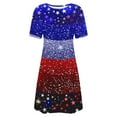 thumbnail image 4 of Womens American Flag Dress 4Th of July Patriotic Shirt Elastic High Waist Mid Dress Round Neck Short Sleeve Sundress Usa Flag Star Printed Dresses Summer Beach Vacation Sun-Dress, 4 of 5