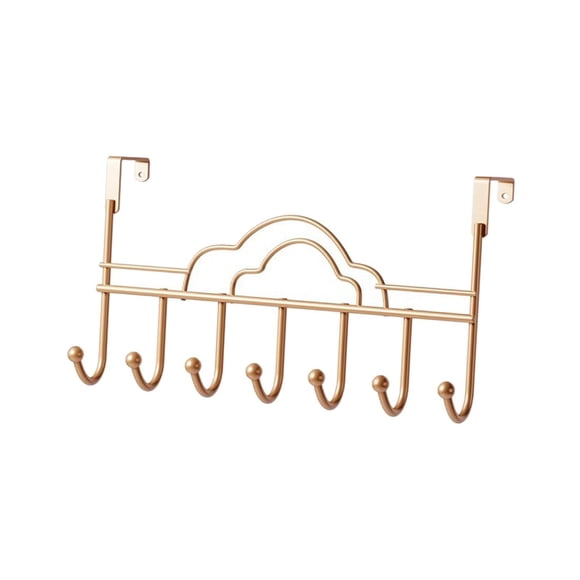 Gancho Sobre Puerta Soporte Perchero Colgador Resistente de Hierro Diseño Compacto Siete Ganchos sin Herramientas Adecuado para Organizar Prendas Baño Habitación Hogar Oficina 41cmx22cm