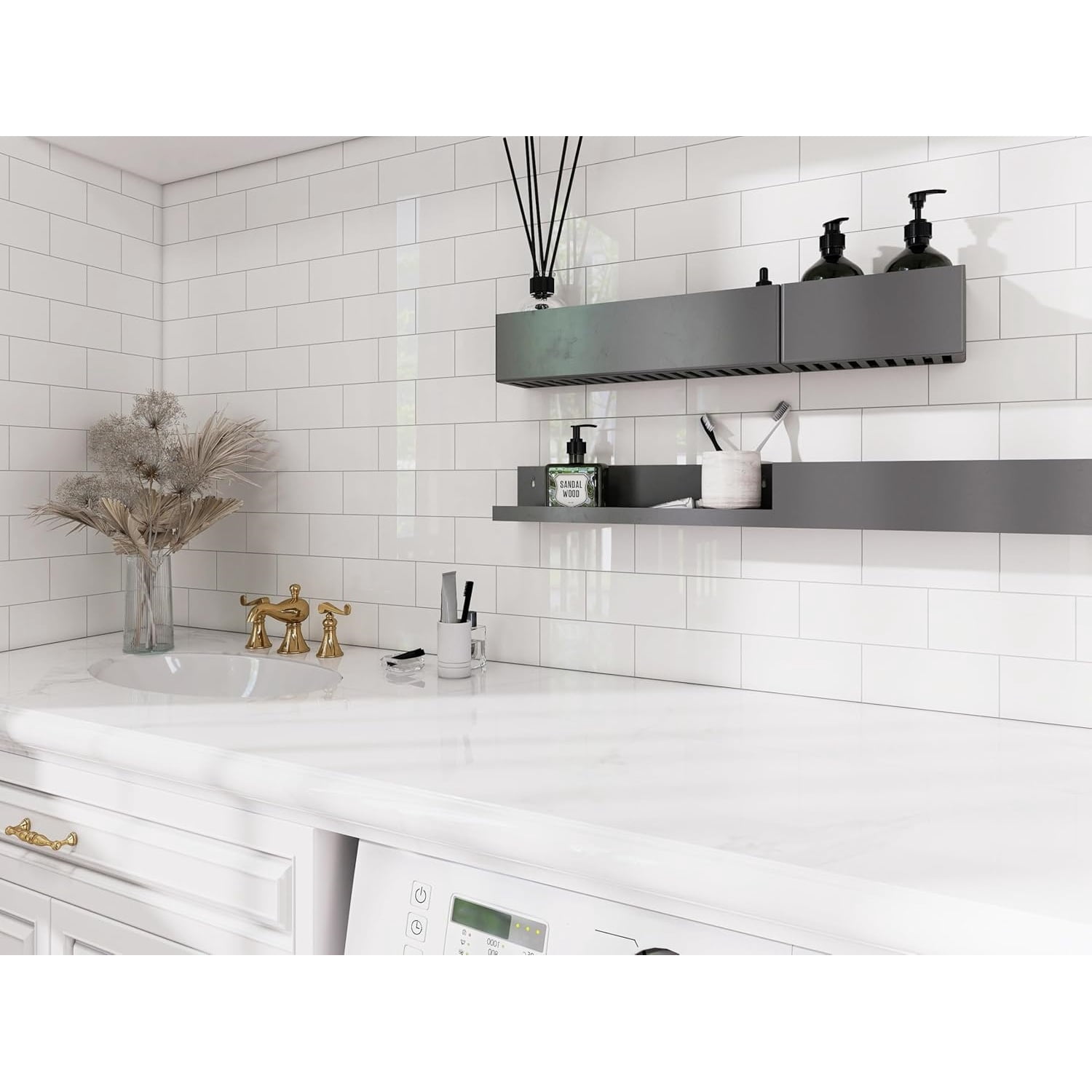 10 Sheet Peel and Stick Backsplash,12”x12”Pure White Subway Tile for Kitchen Wall,Self Adhesive Glossy Faux Marble Tile,Stick on Accent Wall Backsplash Tile for Living Room, Bedroom,RV
