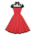 thumbnail image 3 of QUYUON Women Vintage Cocktail Halter Dress Polka Dot Print Retro Cocktail Party Swing Dress Button Front Tie Knot Back Tea Dress Wedding Guest A-Line Prom Dress Style D-6436 Red S, 3 of 8