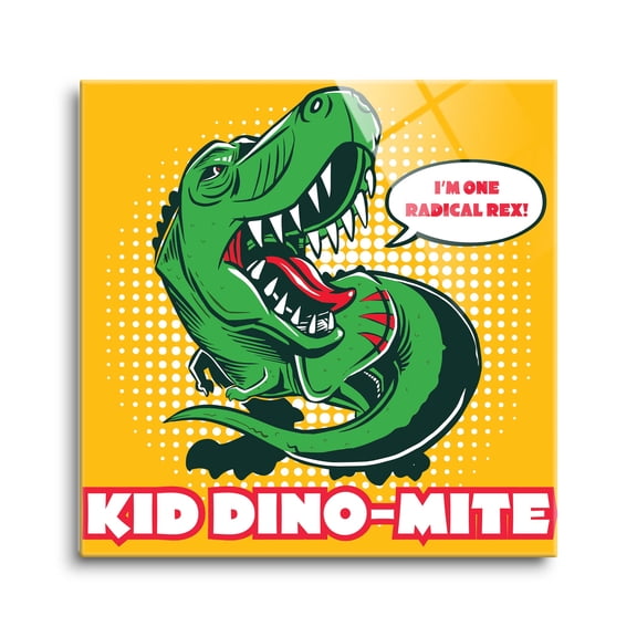 Dino-Mite Radical Rex Green Dinosaur 24 x 24 Glass Wall Hanging Sign