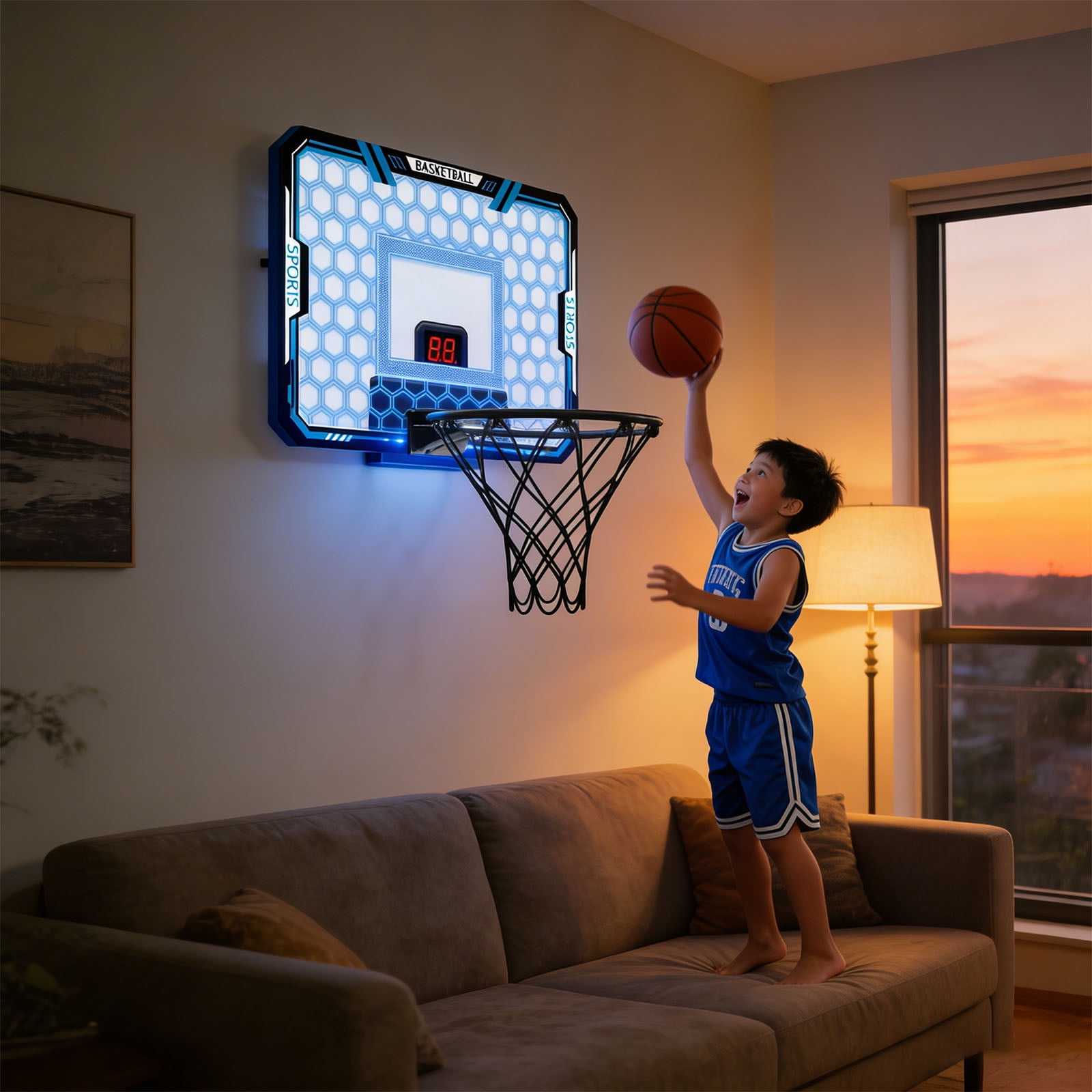 Electronic Scoreboard Basketball Hoops Wall Mounted Foldable LED Lights Set Including Pumps For Various Ages