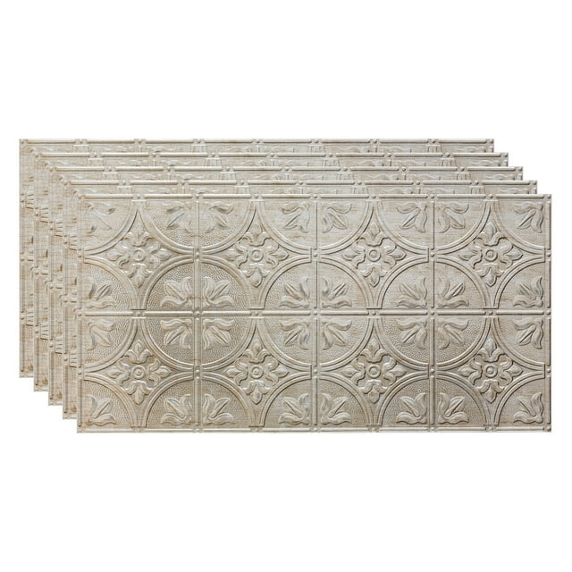 FASÄDE Traditional 2 Decorative Vinyl 2ft x 4ft Glue Up Ceiling Panel in Vintage Metal(5 Pack)