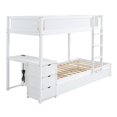 thumbnail image 6 of uhomepro Twin over Twin Bunk Bed with Desk and Trundle, USB Charging Station and 3 Drawers, Solid Wood Bunk Bed Frame for Kids Teens Adults, Maximum Space Design, No Box Spring Required, White, 6 of 10