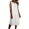 thumbnail image 2 of XUNKUSGA Cotton Line Sundresses for Women Soild Crew Neck Short Sleeve Womens Dresses Loose Casual Long Dresses Breathable Comfortable Midi Dresses,White, 2 of 7