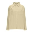 thumbnail image 5 of Dazajoo Button Down Linen Shirts for Women Casual Solid Color Long Sleeve Blouses with Pockets 2025 Summer Lightweight Loose Lapel Tops,Khaki,L, 5 of 7