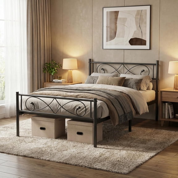 Twin Size Metal Platform Bed Frame with Fist Design Headboard & Footboard, Under Bed Storage, No Box Spring Needed, Easy Assembly, Noise Free, Black