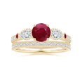 thumbnail image 4 of ANGARA Natural Aeon 1 ct Ruby & Diamond Three Stone Engagement Ring with Milgrain in 14K Yellow Gold for Women (Size-6mm) | July Birthstone, Anniversary, Jewelry Gift for Women | Natural Ruby Ring, 4 of 10