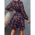 thumbnail image 2 of Vestido de mujer con cuello en V, aspecto envolvente, transparente, mangas largas, estampado floral, vestidos casuales, mini vestido envolvente, 2 of 4