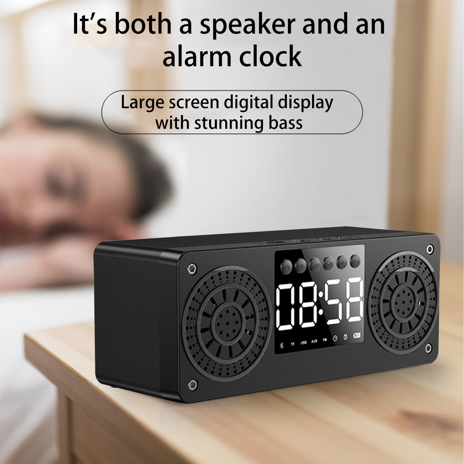 maho A10 Wooden Clock Multi-function Bluetooth Audio U Disk Card Gift Gift Mobile Phone Computer Speaker Bluetooth Speaker for Gift, Shower, Party, Home, Travel