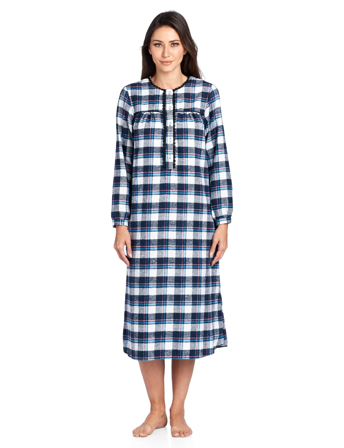 Ashford & Brooks Women's Flannel Plaid Long Sleeve Nightgown - Navy ...