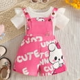 thumbnail image 2 of Baby Girls 2 Piece Summer Outfits Toddler Girl Clothe Flying Sleeve Tops Cute Cartoon Printed Romper & Overalls Shorts Casual Toddler Outfits 6 9 12 18 24 Months 2T 3T, 2 of 8