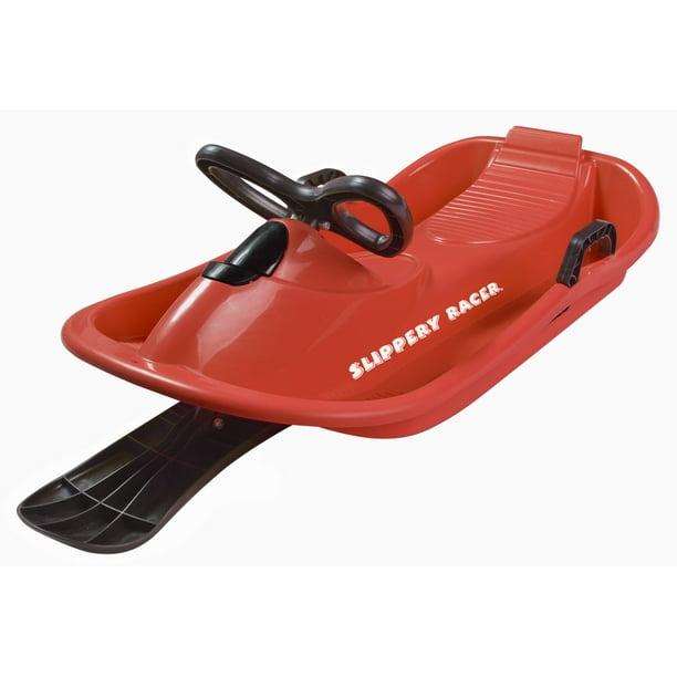 Slippery Racer Downhill Derby Kids Toddler Steerable Plastic Snow Sled, Red