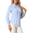 thumbnail image 4 of INSPIRE CHIC Women's Blouse Peter Pan Collar Puff Sleeve Contrast Trim Button Down Shirt S Light Blue, 4 of 6