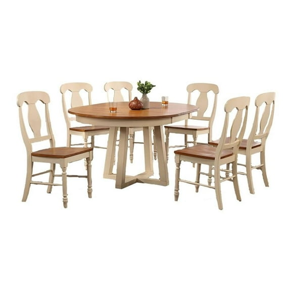 7-Pc Napoleon Wood Cross Pedestal Dining Set in Caramel