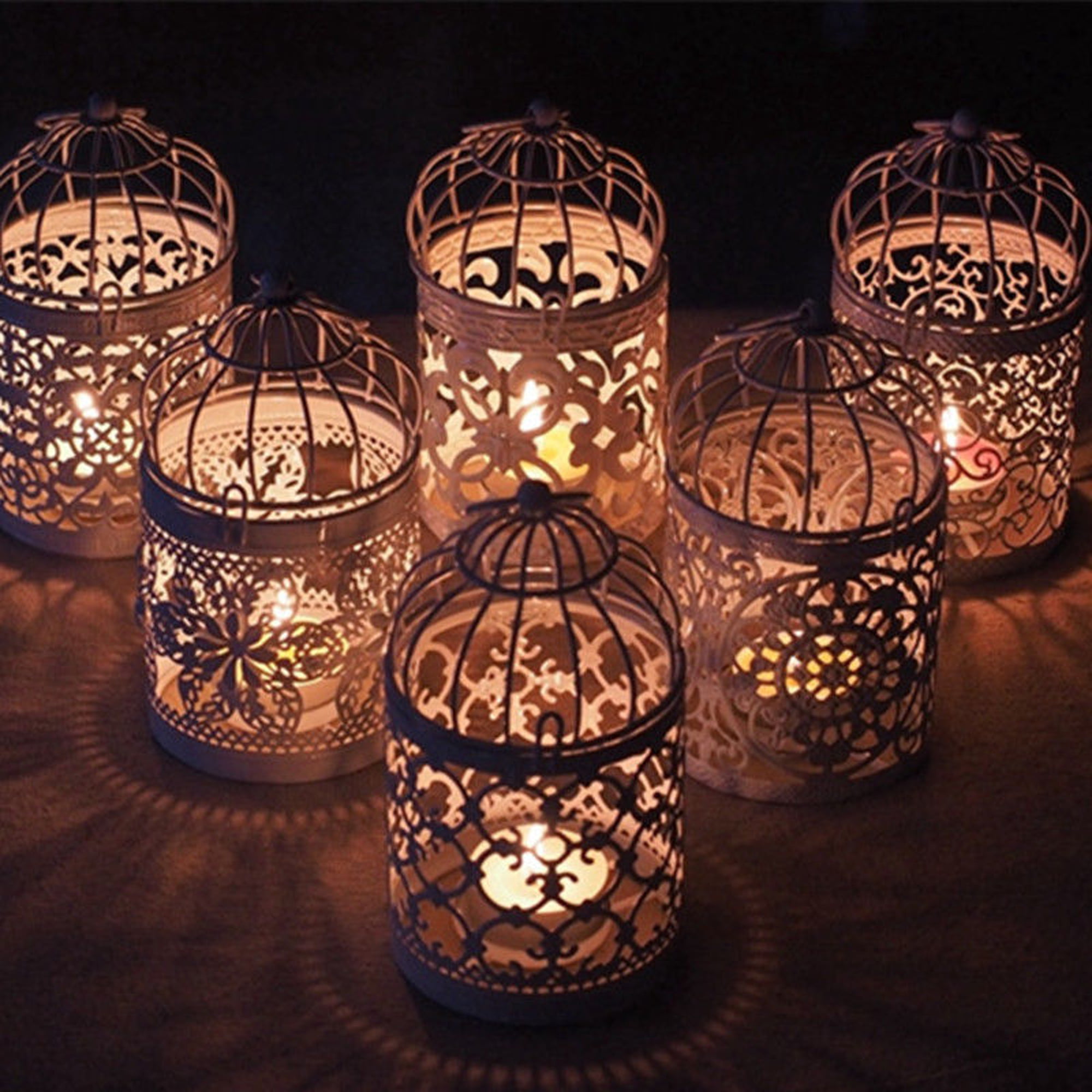 6pcs Tea Light Holder Candle Lampshade Lanterns Wedding Home Decor Black 