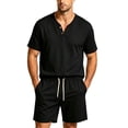 thumbnail image 3 of Zenithor Men's 2 Piece Cotton Linen Sets Summer Short Sleeve Button Placket Shirt and Shorts Casual Outfits for Beach Vacation XS-3XL, 3 of 6