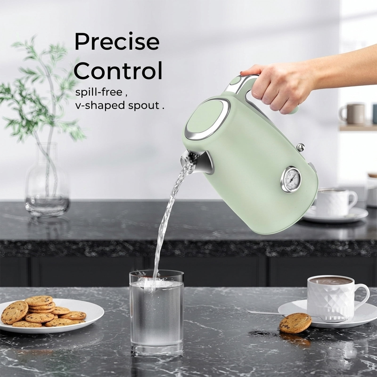 Sanerto Electric Tea Kettle 1500W 1.7L Stainless Steel with Auto Shut-Off Boil-Dry Protection 360° Swivel Base, Green