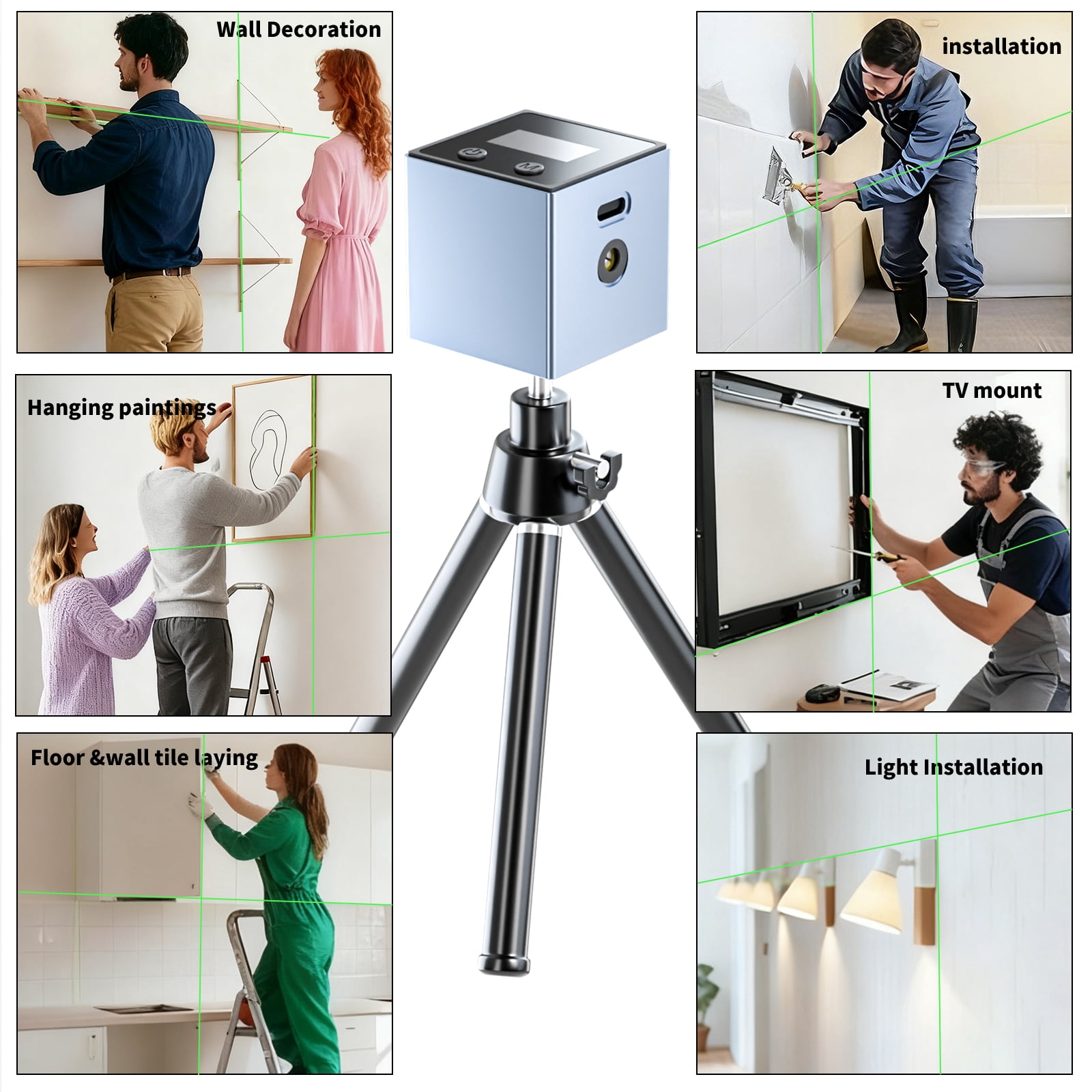 PREXISO 30-Foot Surface Laser Level With LED Vials – Horizontal & Vertical Lines, Wall Mount Base, 2 Pins, 10 Stickers, 2 AA Batteries – Perfect For Hanging Pictures, Frames, And Construction Layout