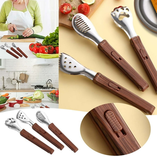 asddcavvf Stainless Steel Bread Clamp With Lock Wood Grain Finish Kitchen Gadget Food Clamp Hotelware Dish Serving Clip Utility Cooking